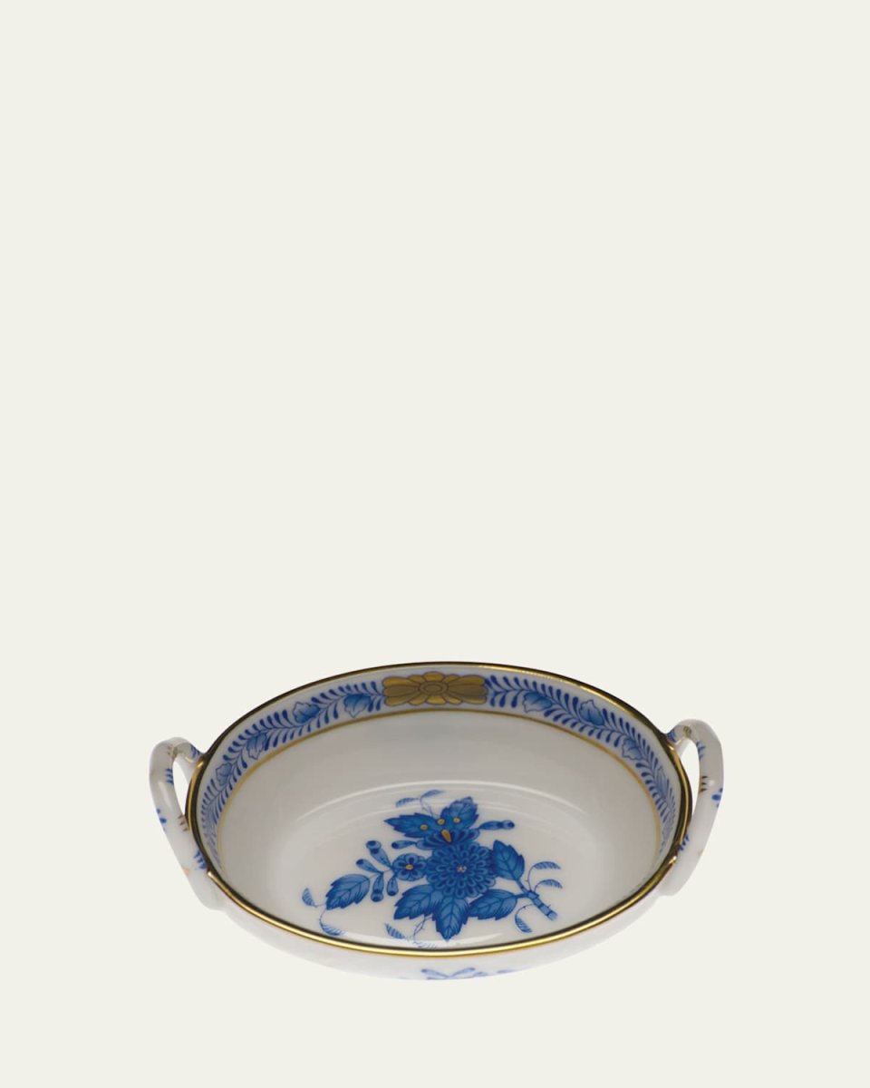 Chinese Bouquet Blue Small Basket with Handles